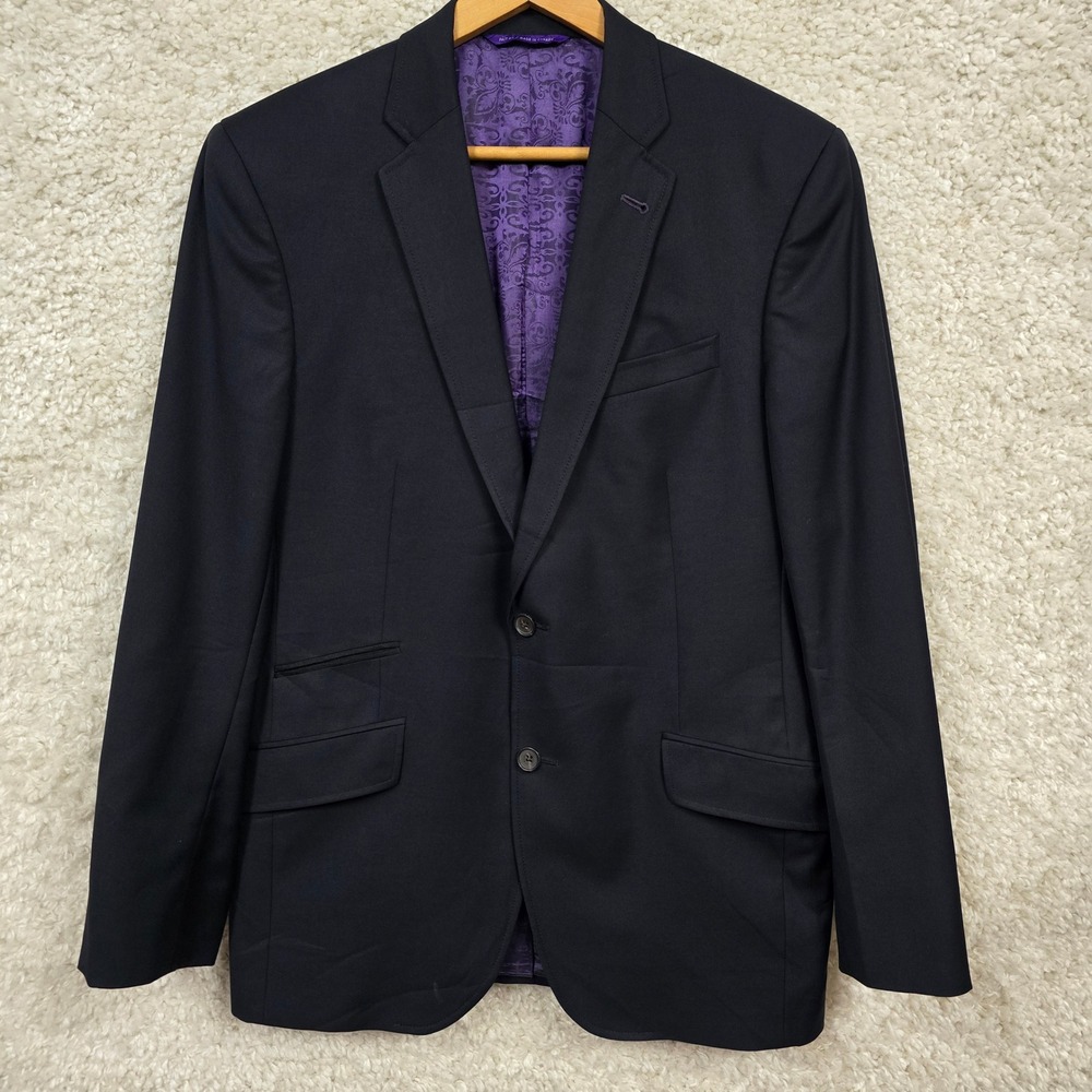 Ted Baker Blazer Mens 40R Navy Blue Endurance Purple Paisley Lining